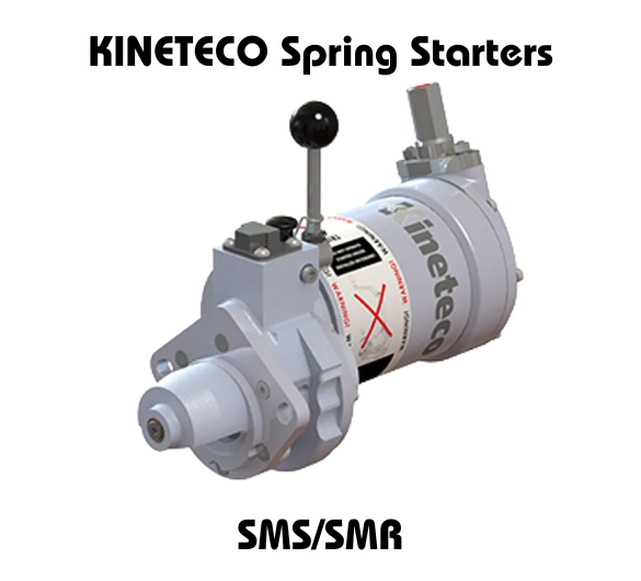 KINETECO Spring Starters SMS/SMR model with a detailed image of the mechanical device featuring a lever and labeled components